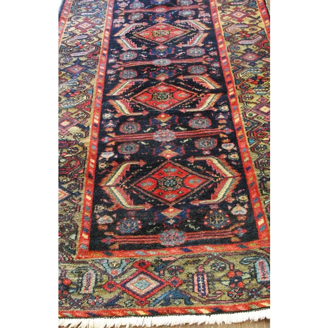 Blue Antique Persian Bakhtiari Runner, Green Border 3'3" X 10'9", For Sale - Image 8 of 9
