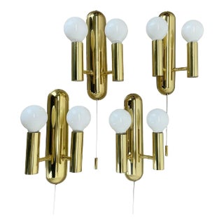 Space Age Brass Wall Lights from Sölken Lights, Germany, 1980s, Set of 2 For Sale