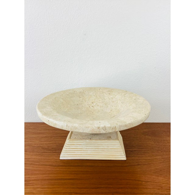 Postmodern Vintage 1980s Tessellated Stone & Brass Pedestal Centerpiece Bowl Maitland Smith Style For Sale - Image 3 of 6