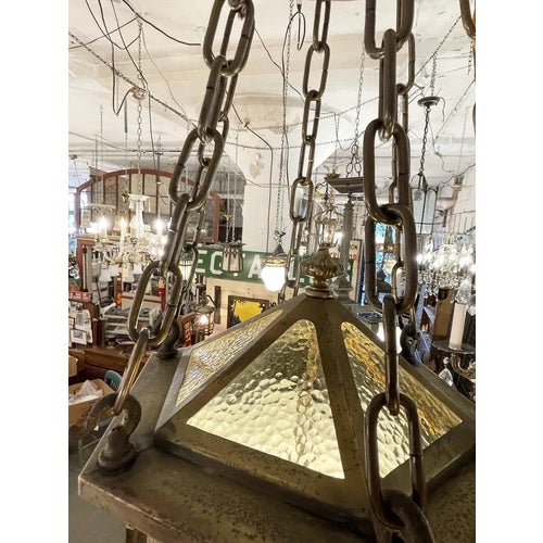 Antique Brass Neo Gothic Three Light Ceiling Pendant Light Celtic Knot Pattern For Sale - Image 11 of 12