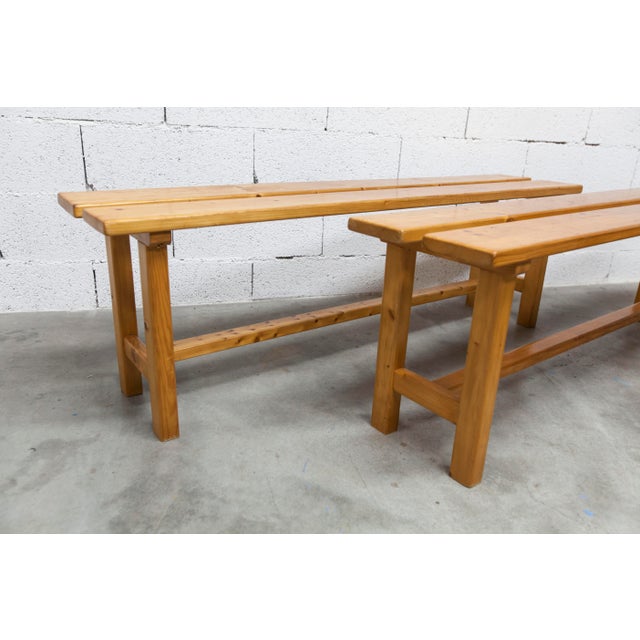 Vintage Benches and Stools in Mountain Pine, 1970, Set of 4 For Sale - Image 10 of 18