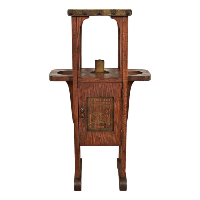 Stickley Brothers Style Antique Mission Arts & Crafts Oak and Brass Smoker Stand, Circa 1910 For Sale