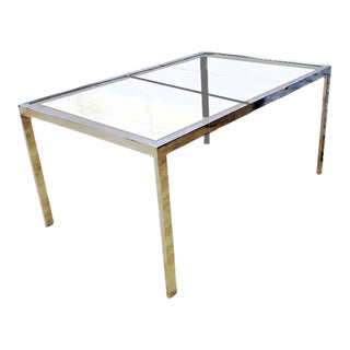Mid 70's Milo Baughman Style Chrome and Glass Modernist Dining Table For Sale