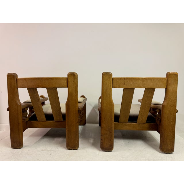 Brown Brutalist Oak Chairs with Slatted Backs, 1960s, Set of 2 For Sale - Image 8 of 18