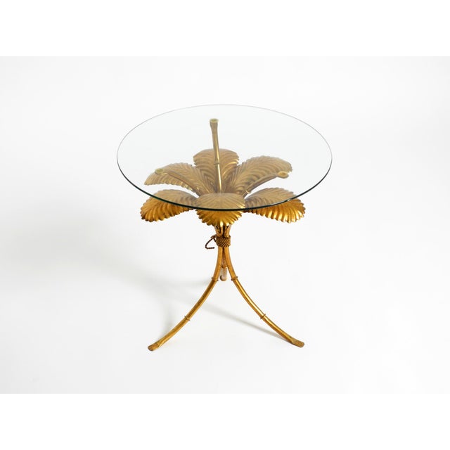 Mid-Century Modern Mid-Century Florentine Gilded Side Table with Large Leaves and Glass Top, 1960s For Sale - Image 3 of 18