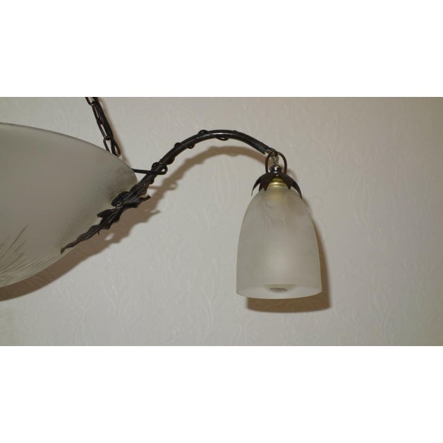 Antique Art Nouveau French Metal and Glass 4-Light Chandelier, 1890s For Sale - Image 3 of 10