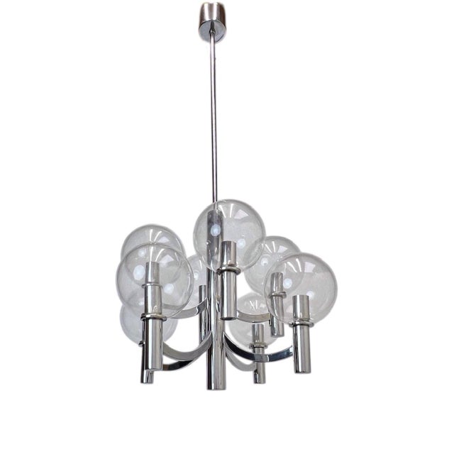 Vintage Chromed and Glass Pendant Light from Kaiser-Leuchten, 1960s For Sale - Image 17 of 17