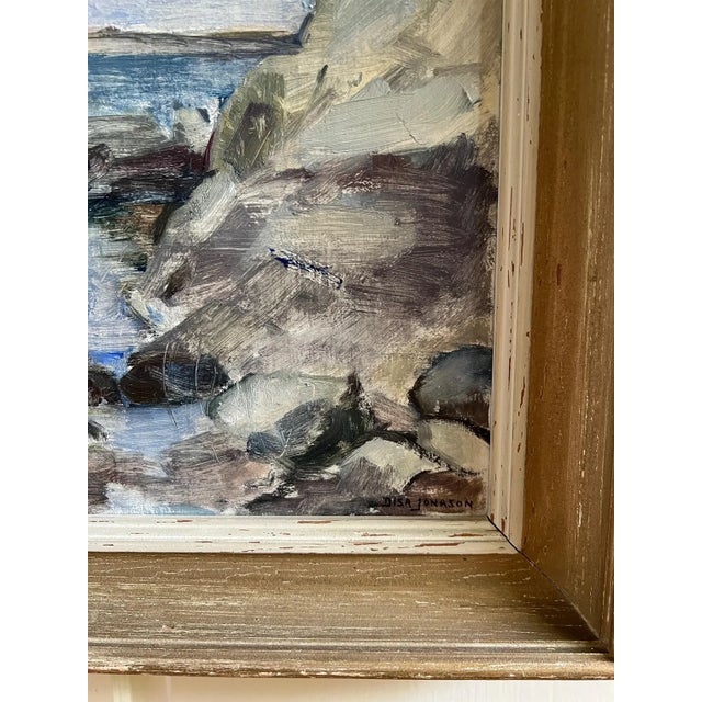 Vintage Swedish oil painting by artist Disa Jonason (1902-1959). A beautiful seaside scene that is ready to hang. Signed...
