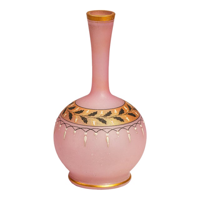 Bohemian Style Victorian Antique Hand Blown Pink Art Glass Vase For Sale