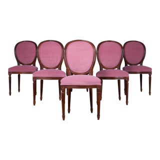 French Louis XVI Style Maple Dining Chairs W/ Mauve Velvet - Set of 6 For Sale