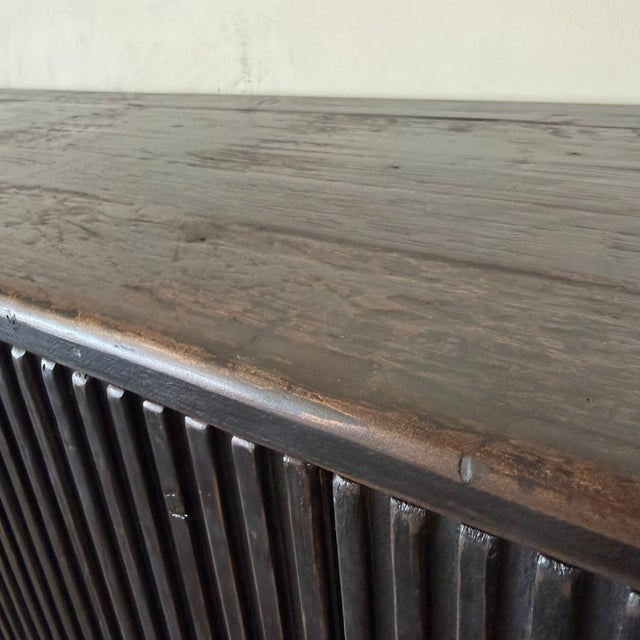 Reeded Credenza in Weathered Black Cabinet For Sale - Image 9 of 18