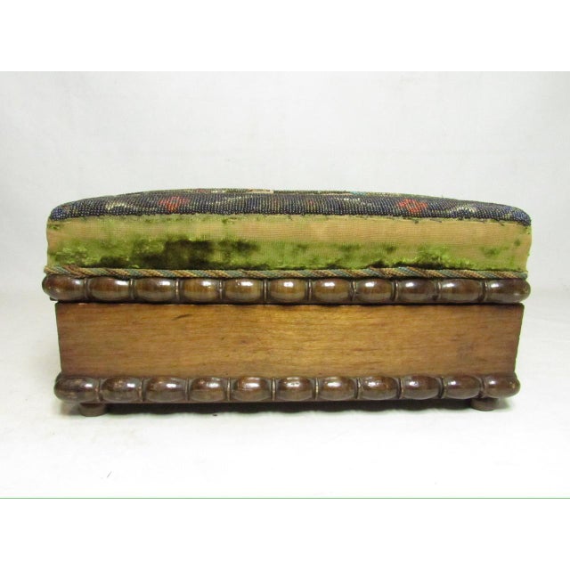 Antique Victorian beadwork box, c.1870 Rectangular in shape with a beadwork top and a decorative turned mahogany base and...