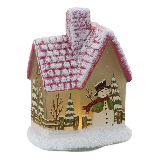 LED Lighted House with Snowman (Set of 2) For Sale