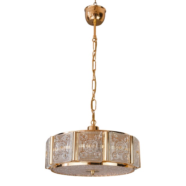 Brass & Glass Ceiling Lamp by Carl Fagerlund for Orrefors, 1960s For Sale