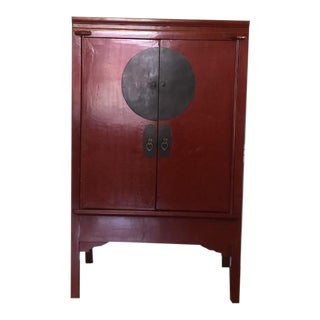 Chinese Red Lacquered Wedding Cabinet For Sale