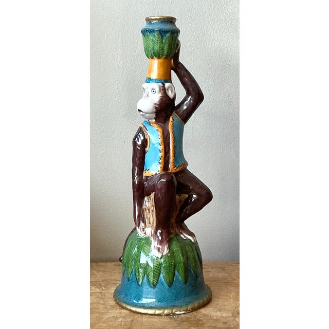 Vintage Boho Glazed Ceramic Monkey Candlestick For Sale - Image 9 of 9