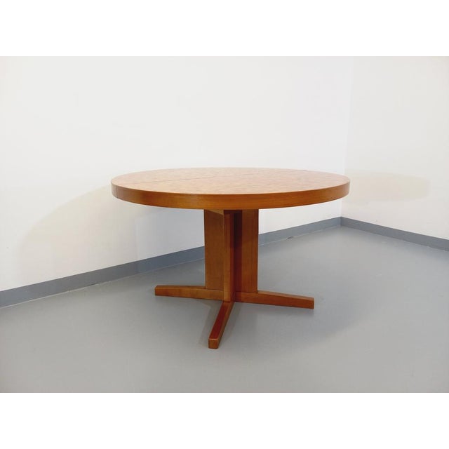 Vintage Round Dining Table in Wood Mosaic Teak and Walnut with Extensions by Dieter Waeckerlin, Swiss, 1960s For Sale - Image 3 of 18