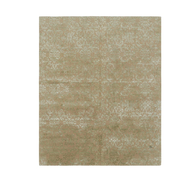 Rug & Kilim’s European Style Rug in Beige-Brown With Arabesque Patterns in Green For Sale