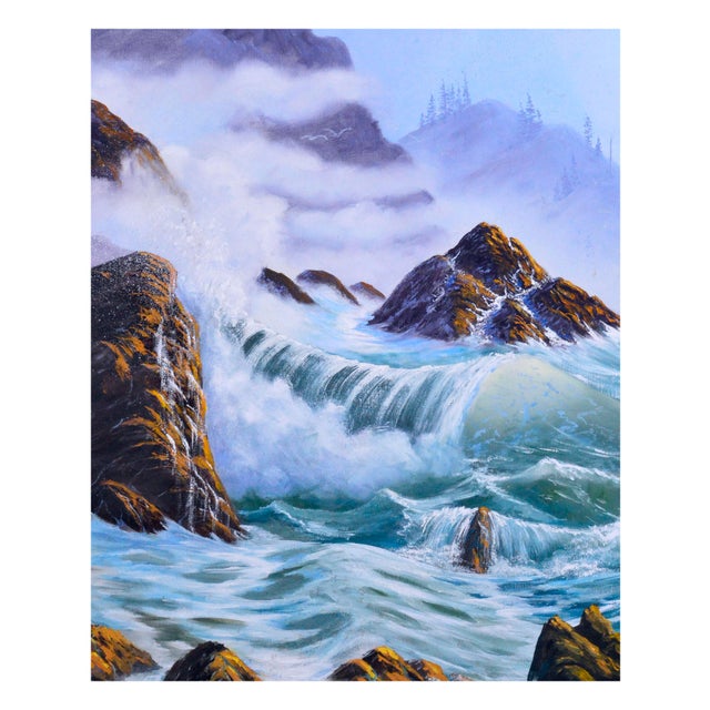 1980s "Crashing Waves" Seascape Oil Painting, Framed For Sale - Image 4 of 6