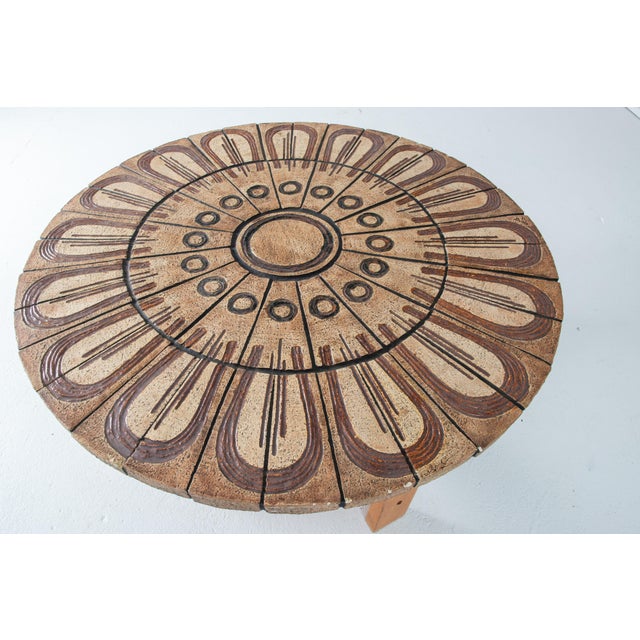 Brown Danish Mid-Century Modern Round Coffee Table, Teak & Ceramic, 1970s For Sale - Image 8 of 13