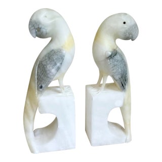 Pair of Italian Alabaster Bird Bookends For Sale