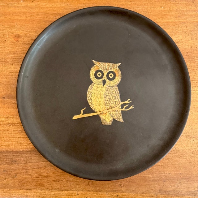 Black 1970s Mid-Century Couroc of Monterey Owl Serving Tray For Sale - Image 8 of 8