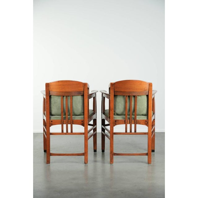 Art Nouveau Jugendstil Dining Chairs with Suede Upholstery from Schuitema, Set of 2 For Sale - Image 3 of 15