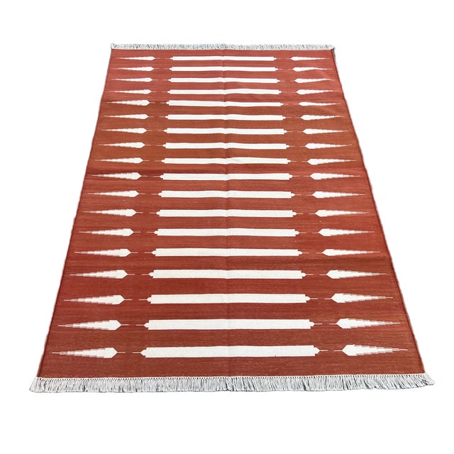 Not Yet Made - Made To Order Handmade Cotton Area Rug Vegetable Dyed Terracotta Red & White Striped Dhurrie - 8'x10' For Sale - Image 9 of 11