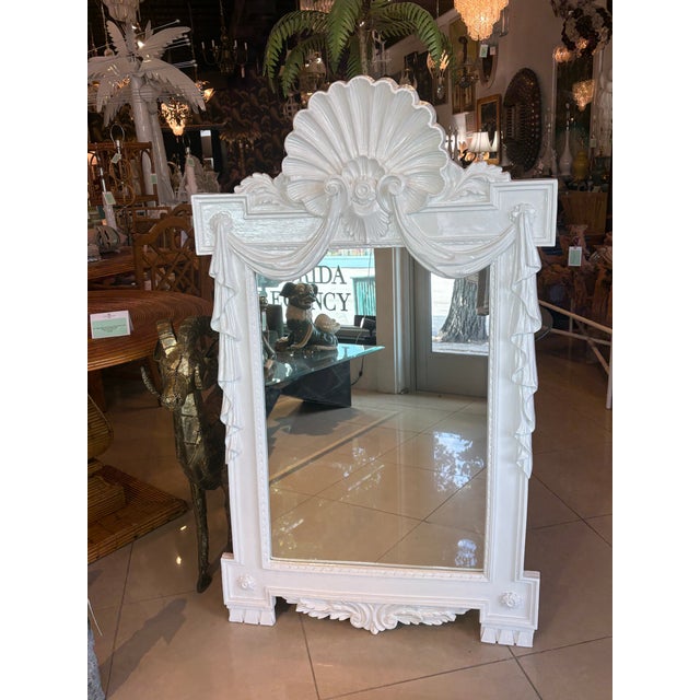 Vintage Palm Beach Shell Draped White Lacquered Wall Mirror Pair Available For Sale - Image 12 of 12