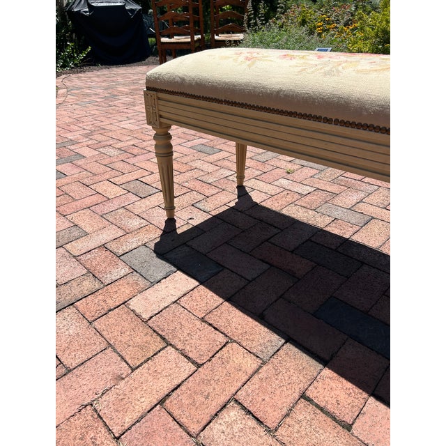 Rectangular Vintage Bench With Tapestry Top For Sale - Image 9 of 12