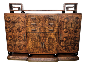 Mid-Century Italian Art Deco Style Walnut Burl and Brass Buffet by Paolo Buffa, 1940s