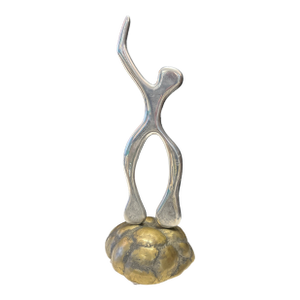 Artist Made Silver Metal Sculpture on Textured Brass Base