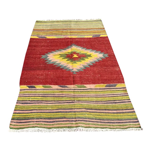 Vintage Turkish Kilim Rug - 57" X 94" For Sale