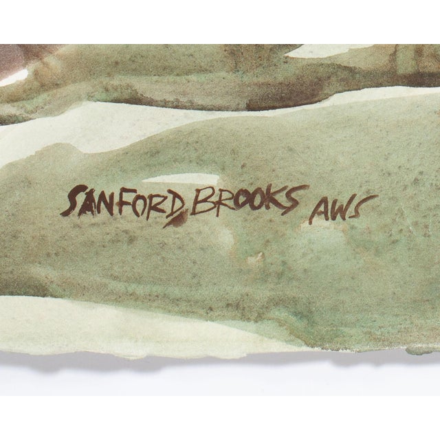 Paper Signed Watercolor Painting of a City by Sanford Brooks For Sale - Image 7 of 8