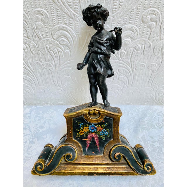 Late 19th Century Antique Boy Harvester Bronze on Hand Painted Stand For Sale - Image 13 of 13
