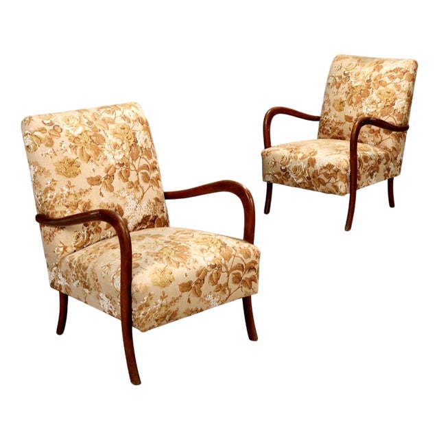 Vintage Armchairs in Beech and Fabric Upholstery, 1960s, Set of 2 For Sale