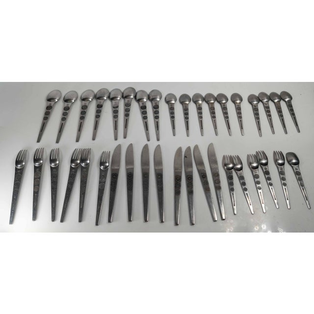 Gray Mid-Century Modernist 38 Piece Stainless Steel Flatware Set in San Moritz for National For Sale - Image 8 of 18