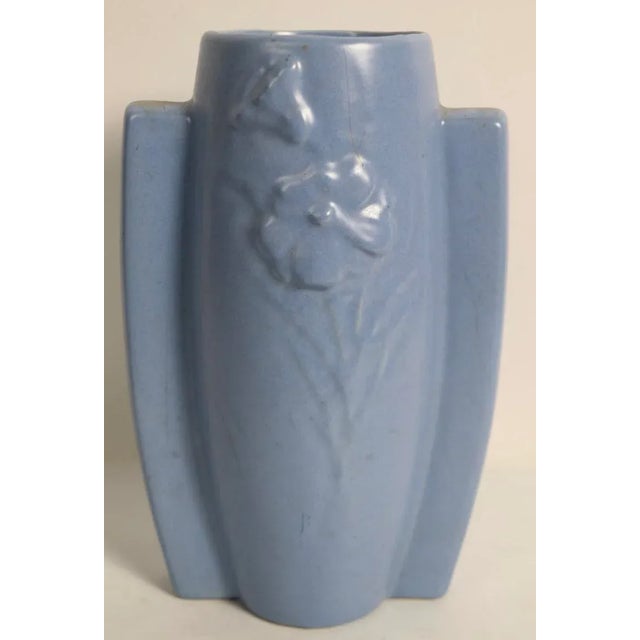 Mid-Century Modern Mid Century Art Deco Pottery Vase in Blue Glaze For Sale - Image 3 of 10