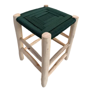 Contemporary Moroccan Handmade Nylon Rope and Wood Stool