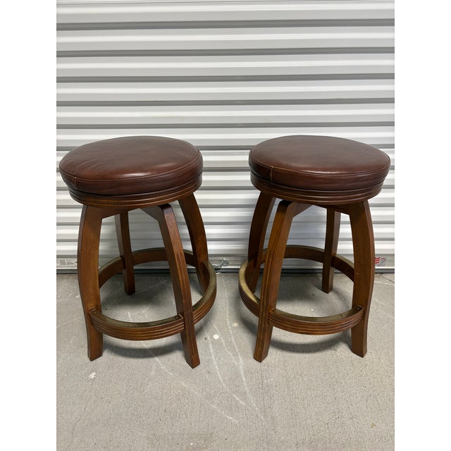 Late 20th Century Pair of Bar Stools With Leather Seats, 20th Century For Sale - Image 5 of 6