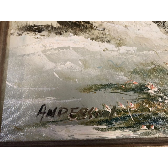 Mid-Century Modern 1950s Mid-Century Beach Scenic Oil on Board in Original Frame, Post War Signed For Sale - Image 3 of 5