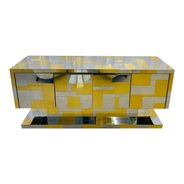 Original Paul Evans Cabinet, Sideboard, Cityscape Brass and Chrome, Signed For Sale