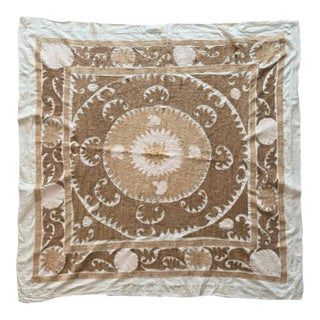 Suzani Wall Decor — Neutral Tan Uzbek Tablecloth For Sale