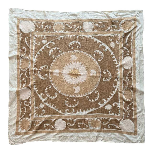 Suzani Wall Decor — Neutral Tan Uzbek Tablecloth For Sale