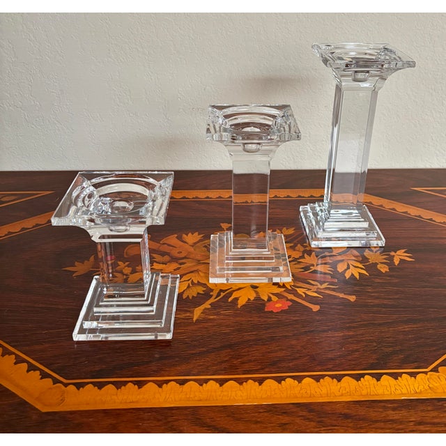 Shannon Crystal 3Pc Metropolitan Crystal Candlestick Set (5" / 7" / 9") For Sale - Image 4 of 4