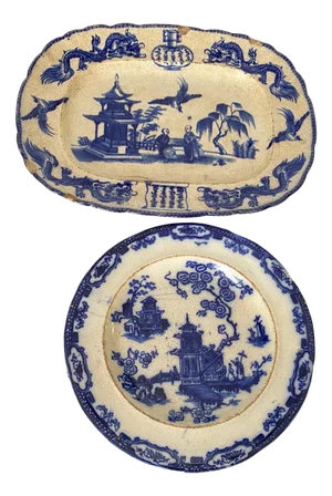 French Chinese Faience Dish and Plate by Jules Vieillard, Set of 2