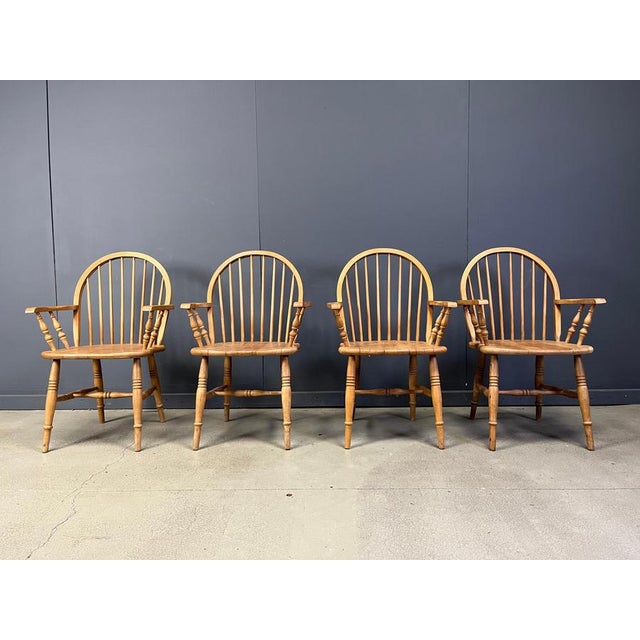 Wood English Windsor Style Dining Chairs, 1960, Set of 4 For Sale - Image 7 of 14