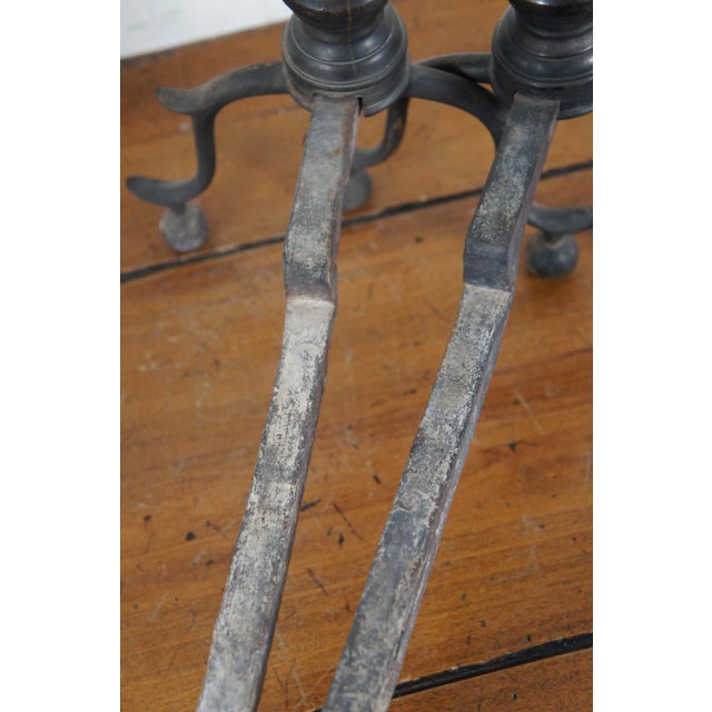 Black Late 18th Century Antique Georgian Wrought Iron Brass Hearthware Fire Dogs Andirons- Set of 2 For Sale - Image 8 of 12