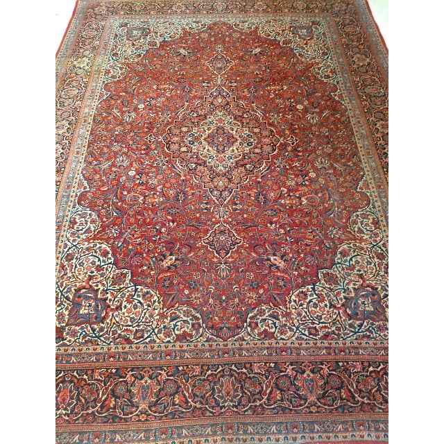 Early 20th Century Persian Kashan Rug, Hand-Knotted Wool & Cotton, Floral Garden Pattern, Brick-Red & Ivory, 9x12 For Sale In Chicago - Image 6 of 13