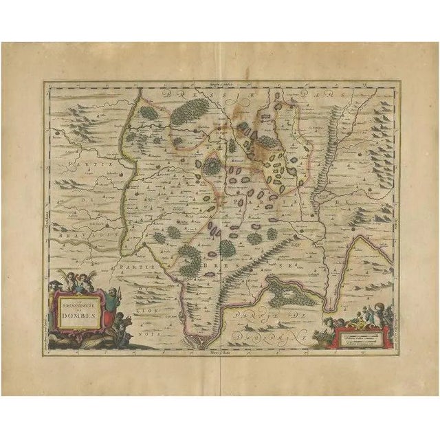 Antique Map of Lyon attributed to Janssonius, 1657 For Sale